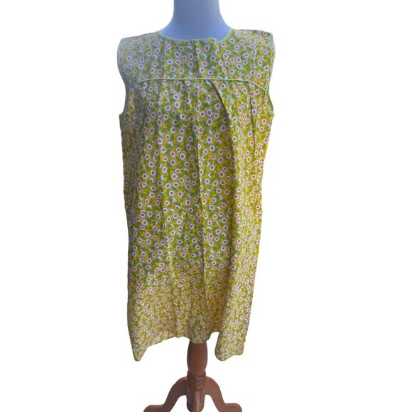 Vintage Yellow Floral Sleeveless Shift Dress With Daisy Print - Picture 2 of 6